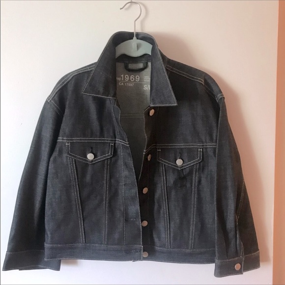 New. GAP 1969 Oversized Crop Denim Jacket | Cropped Sleeves: Dark Blue Small - Picture 15 of 15